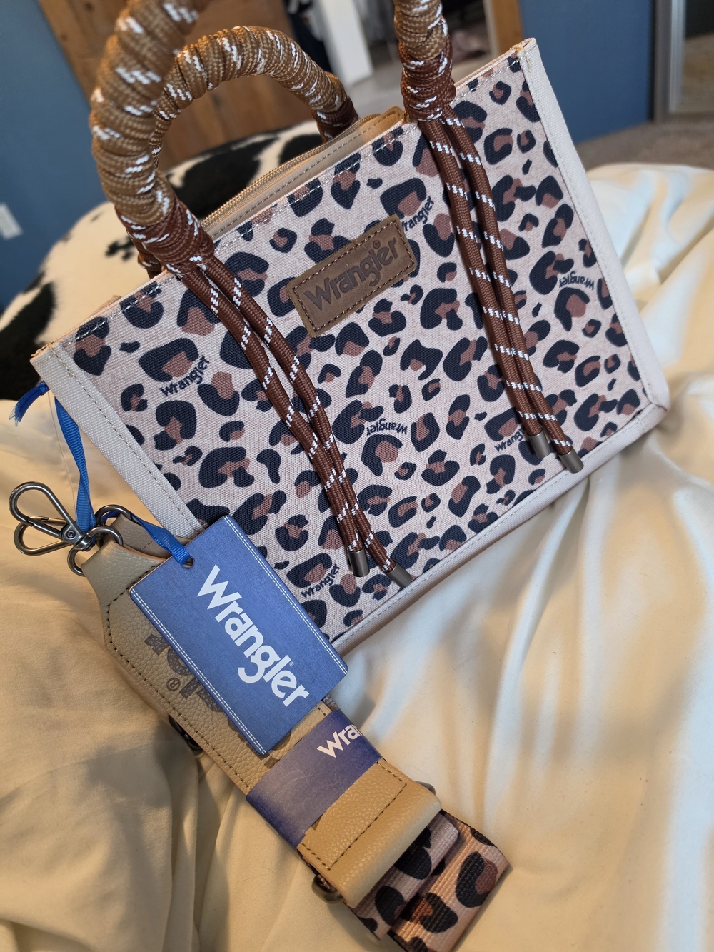 Wrangler Leopard Print Crossbody Bag in Brown and Tan